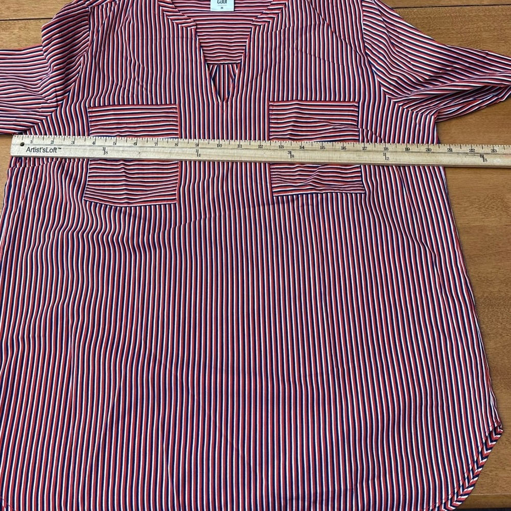 Cabi Franklin Blouse Red White Blue Stripe V Neck Pocket Blouse Top Women's M - Picture 10 of 10